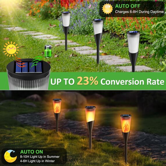 Solarlampen für Außen Gartenfackeln, 6Stück 2Modi Solarleuchten für Draußen,IP65 Wetterfest Fackeln Lampe,Solar Bodenleuchten mit Realistischen Flammeneffekt für Gartenbeleuchtung,Weg,Hinterhöfe,Rasen