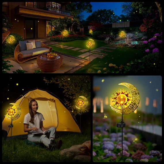 GIACOMO Mond Solarlampen für außen Garten, Feenweglicht für Außen Gartendeko Terassendeko, Garten Deko, Gartenleuchte wasserdichte Wegeleuchte, Solarleuchten für Außen Kugel, Terrasse Hof Rasen