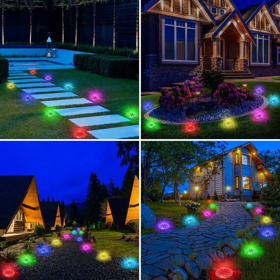 Qedertek Solar Bodenleuchten Aussen Garten, 8 Stück 8 LED Solarleuchten Außenleuchte RGB, Solar Gartenleuchten IP65 Wasserdicht Solarlampen für Außen, Rasen, Gehweg, Patio, Auffahrt