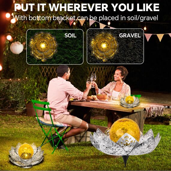 ORHOMELIFE Solarlampen für Außen Solar Lotus Garten Deko Solar Bodenleuchte für Garten Warmes Licht Gartenleuchten für Außen Terassendeko LED Solarleuchten Wasserdicht Grau