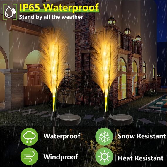 AGOTD Solarleuchten Garten Schilf, Solarlampen für Außen, Wasserdichte Gartendeko für Draußen, Solar Deko für Rasen Gehweg Balkon Terrassen Landschaft Wegbeleuchtung, 2 Stück