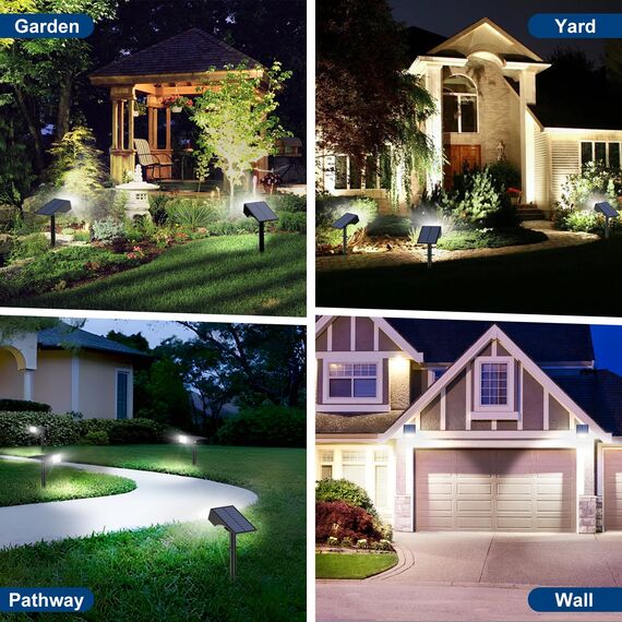 WENATY Solarlampen für Außen, 56 LED Solarstrahler für Außen Garten 6500K Kaltweiß LED Solar Strahler, 4 Helligkeitsmodi Solar Gartenleuchten IP65 Wasserdicht Solarleuchten für Weg Hof Gehweg【2 Stück】