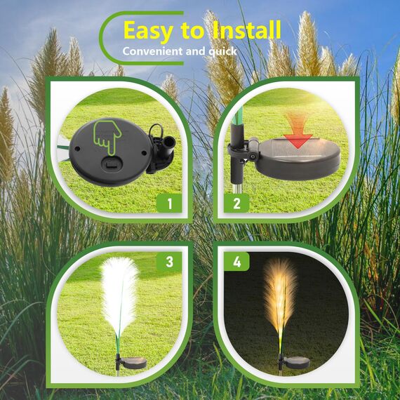AGOTD Solarleuchten Garten Schilf, Solarlampen für Außen, Wasserdichte Gartendeko für Draußen, Solar Deko für Rasen Gehweg Balkon Terrassen Landschaft Wegbeleuchtung, 2 Stück