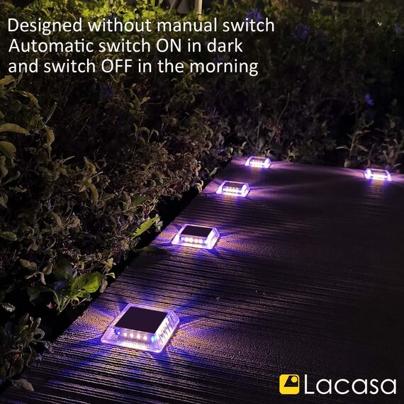 Lacasa Solar Bodenleuchten Aussen, 4 Stück Solarleuchten für Außen 30LM Solarlampen IP68 Wasserdicht Auto ON/OFF LED Wegeleuchten für Garten Rasen Terrasse Hof, Mischfarben (Warmweiß + Blaues Licht)