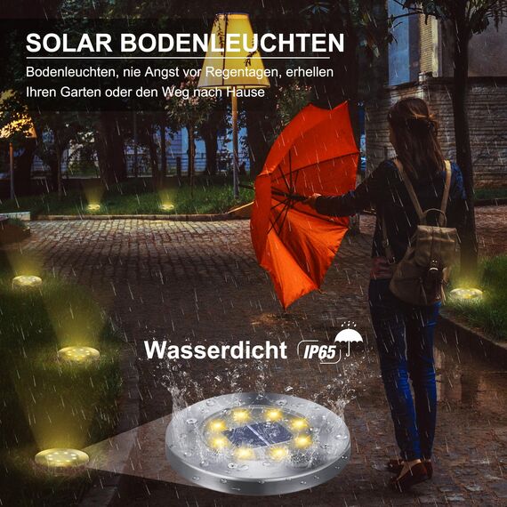 Qedertek Solar Bodenleuchten Aussen Garten - 16 Stück 8 LED Solarleuchten Außenleuchte Warmweiß, Led Solar Gartenleuchten Wasserdicht Solarlampen für Garten, Rasen, Gehweg, Patio, Auffahrt