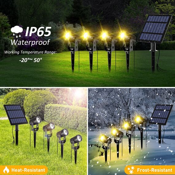 T-SUN Solarleuchte Garten, 4 Stück LED Gartenbeleuchtung Solar, Gartenstrahler Solar, 3000K Warmweiß, Wasserdicht LED Solarlampe, Gartenlampe, Wegeleuchte, Spotbeleuchtung