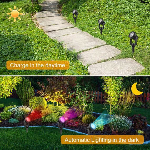 CORESLUX Solarlampen für Außen Garten, RGB Gartenleuchten Solar IP65 Wasserdicht, Farbverändernde Gartenbeleuchtung Solar Außen Solarstrahler Yard Rasen Pfad 4 in 1