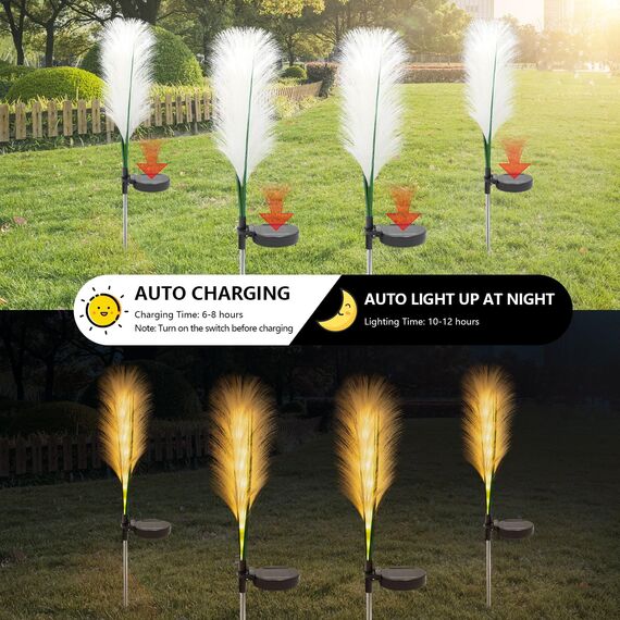 AGOTD Solarleuchten Garten Schilf, Solarlampen für Außen, Wasserdichte Gartendeko für Draußen, Solar Deko für Rasen Gehweg Balkon Terrassen Landschaft Wegbeleuchtung, 2 Stück