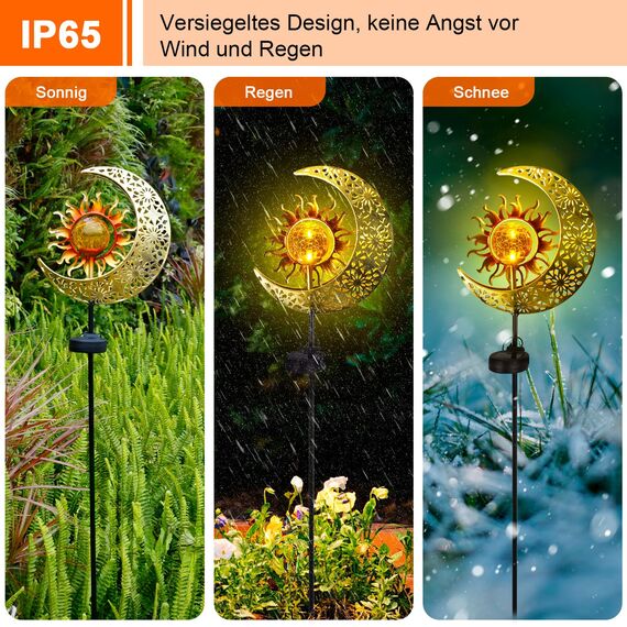 GIACOMO Mond Solarlampen für außen Garten, Feenweglicht für Außen Gartendeko Terassendeko, Garten Deko, Gartenleuchte wasserdichte Wegeleuchte, Solarleuchten für Außen Kugel, Terrasse Hof Rasen