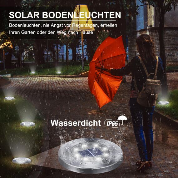 Qedertek 16 Stück Solar Bodenleuchten Aussen Garten - 8 LED Solarleuchten Außenleuchte Weiß, Solar Gartenleuchten Wasserdicht Solarlampen für Garten, Rasen, Gehweg, Patio, Auffahrt