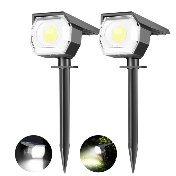 kolpop Solarlampen für Außen, 2 Stück 3 Modi IP67 Wasserdicht solarstrahler für außen garten, 800lm 6500K Tageslicht Weiß Garten Solarleuchten für Garten, Garage Eingang, Zäune, Baum, Pflanzen