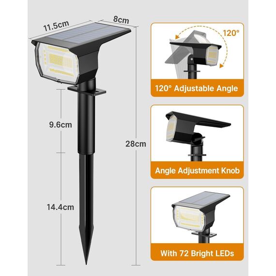 btfarm 4 Stück Solarstrahler für Außen Garten, 72 LED Solarlampen für Außen IP65 Wasserdicht Solar Strahler Gartenleuchten, Solarleuchten für Rasen Auffahrt Gehweg Patio Baum, Kaltweiß