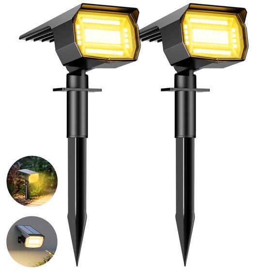 btfarm 2 Stück Solarstrahler für Außen Garten, 72 LED Solarlampen für Außen IP65 Wasserdicht Solar Strahler Gartenleuchten, Solarleuchten für Rasen Auffahrt Gehweg Patio Baum, Warmweiß