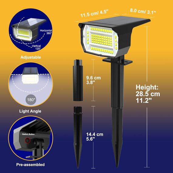 LOTMOS Solarlampen Solarstrahler für Außen Garten, 2 Stück 72 LED Solar Strahler Gartenleuchten 6500K Kaltweiß Wasserdicht Solarleuchten für Außen Weg Hof Garage Gehweg