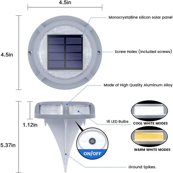 Siedinlar Solar Bodenleuchten Solarlampen für Außen Solarlampen Gartenleuchten LED Licht wasserdichte für Rasen Auffahrt Weg Hof 4 Pack (Kalt&Weiß)