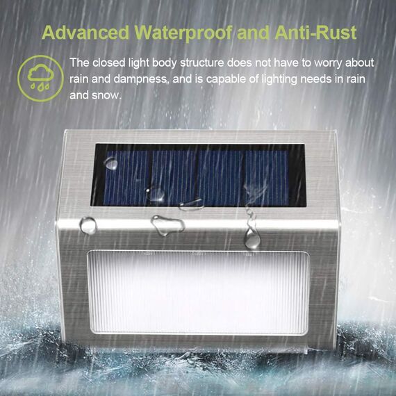 Onshida Solar Wandleuchten, 3led Solarleuchte Garten Deckleuchten Treppenlicht mit Lichtsensor, wasserdichte Dachrinnen Solarlampen Wegeleuchte für Außen, Treppe, Zaun, Balkon, Terrasse, kaltweiß