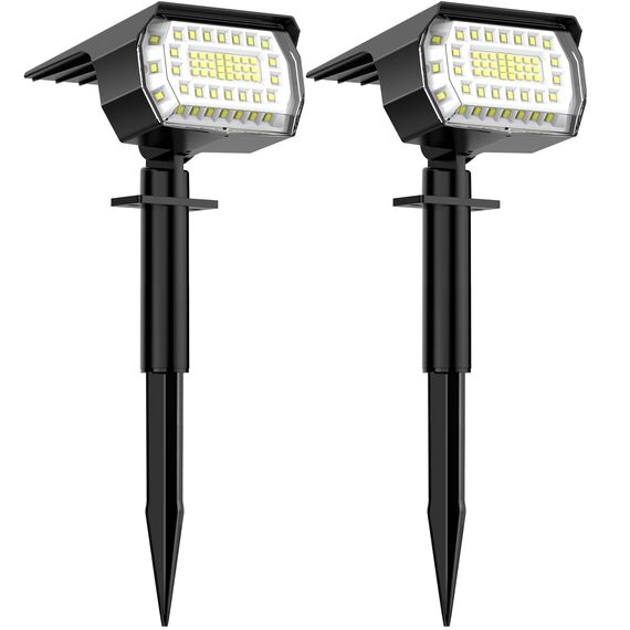 WELALO Solarstrahler für Außen, 57 LED 6500K Solarlampen für Außen Garten, 3 Helligkeit Einstellbar Solarleuchten, IP65 Wasserdicht Solar Gartenleuchte für Hof Garten Garage Weg (Kaltweiß, 2er Pack)