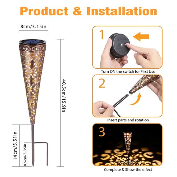 Görvitor Solarlampen für Außen Garten 6 Stück, Metall Solarleuchten für Außen mit IP65 Wasserdicht, LED Warmweiß Gartenleuchten Solar mit Erdspieß für Deko Balkon Terrasse Blumenkasten Hinterhöfe