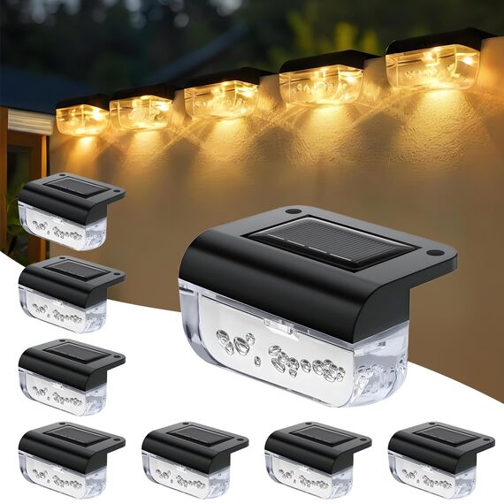 Anmossi Solarlampen für Außen Garten, 8 Stück Solar Zaunleuchten, Wasserdichte LED Stufenleuchten für Draußen, Stufen, Zäune, Terrassen, Treppen, Pool und Hof, Warmweiß