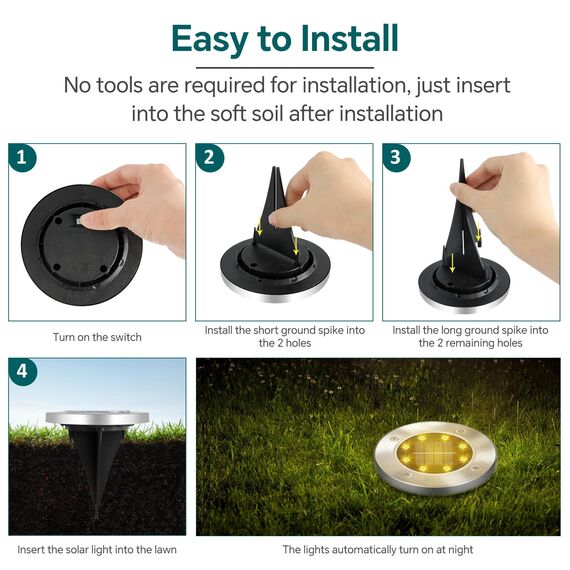 Caldarax 4 Stück Solar Bodenleuchten Aussen, 8 LEDs Solarlampen für Außen Garten, IP65 Wasserdicht Solarleuchten, Warmweiß Led Solar Gartenleuchten für Rasen, Gehweg, Auffahrt, Patio