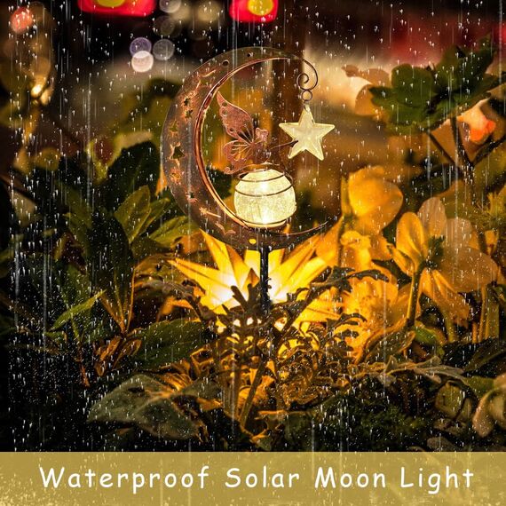 HIQE-FL Mond Solarleuchten Garten Deko,Metall Mond Solarleuchten Garten Deko,Gartenleuchte Wasserdichte Wegeleuchte Mit Blumenfee,Leuchten Balkon,Solarlampen für Außen