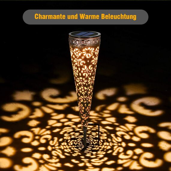 4 Stück Metall Vintage Solarlampen, Görvitor IP65 Wasserdicht Garten Solarleuchten für Außen, Warmweiß LED Solar Gartenleuchten mit Erdspieß Deko für Terrasse Blumenkasten Balkon