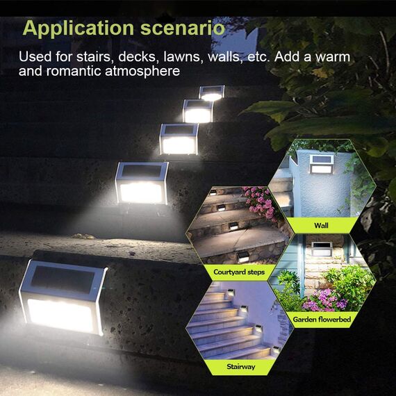 Onshida Solar Wandleuchten, 3led Solarleuchte Garten Deckleuchten Treppenlicht mit Lichtsensor, wasserdichte Dachrinnen Solarlampen Wegeleuchte für Außen, Treppe, Zaun, Balkon, Terrasse, kaltweiß
