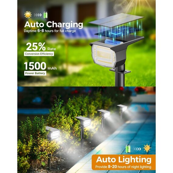 btfarm 4 Stück Solarstrahler für Außen Garten, 72 LED Solarlampen für Außen IP65 Wasserdicht Solar Strahler Gartenleuchten, Solarleuchten für Rasen Auffahrt Gehweg Patio Baum, Kaltweiß