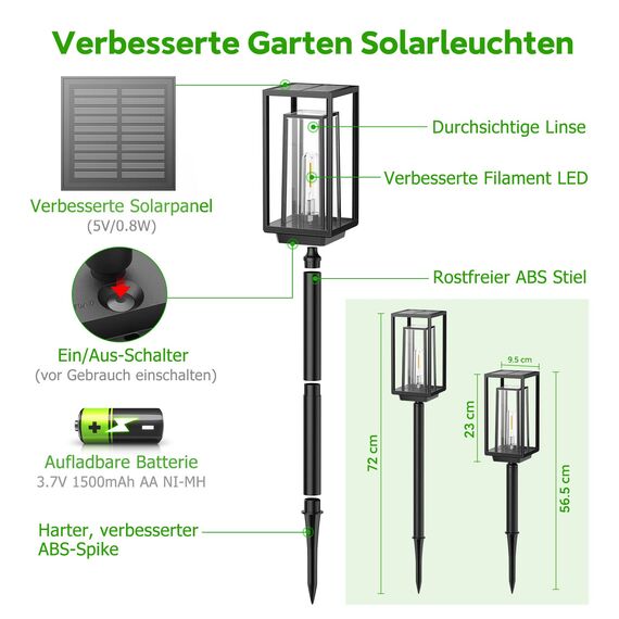 PUAIDA Solarlampen für Außen Garten, 2 Pack Moderne Garten Solarleuchten mit Längere Arbeitzeit, Extrem Helle Solar Gartenleuchten, IP65 Wassserdicht Solar Gartendeko für Balkon Terrase Outdoor