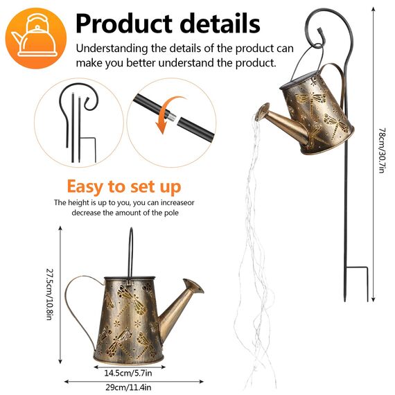 Solar Gießkanne Lichterkette Aussen, Solarlampen für Außen Garten LED Lichter,Vintage Lichterkette Aussen mit Halterung Libellen Shower Garten Leuchten Wasserdicht für Garden Terrasse Balkon (Libelle)