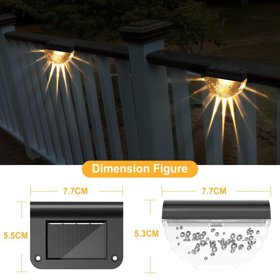 MUSUNIA Balkonbeleuchtung Solar - Wasserdichte Solarleuchten Garten Dekoration,4 Stück Solar Wandleuchte Aussen für Terrasse Garten und Stufen Warmweiß