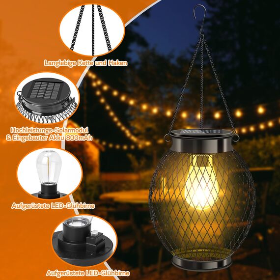 Nigecue Solarlampen für Außen Garten, 2 Stück Solarleuchten Gartenleuchten Solar Lanterne mit Helle LED-Glühbirne, 800mAh Akku, IP65 Wasserdicht, Auto Ein/Aus, 3000K Warmweißes Licht für Terrasse Hof