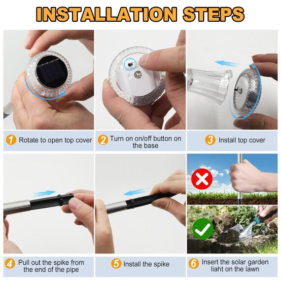 MUSUNIA Solarleuchten für Balkonkästen – IP65 wasserdichte Solar Wegleuchten aus Edelstahl für Garten, Terrasse, Rasen, Gehweg und Landschaftsgestaltung Warmweiß (6er-Pack)