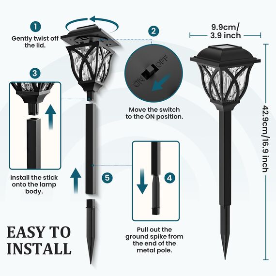 GIGALUMI Solarlampen für außen, 6 Stück LED Solar Gartenleuchten, solarbetriebene Lichter für Garten, Terrasse, Balkon, Landschaft, Gehweg, Pfad (Kaltweiß)