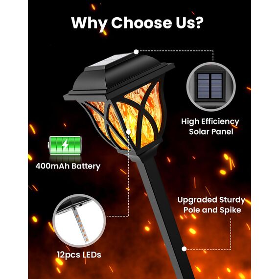 GIGALUMI Solarlampen für außen, 6 Stück LED Solar Gartenleuchten, solarbetriebene Lichter für Garten, Terrasse, Balkon, Landschaft, Gehweg, Pfad (Flackernde Flamme)