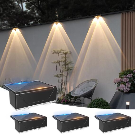 MUSUNIA Solar Wandleuchte Aussen Solarlampen Für Außen Garten Wasserdicht, Solar Zaunleuchten Für Außen Mit 3 Leuchtmodi, Decklichter Für Zaun, Außentreppen, Stufen, Veranda, Deck, Patio（4 Stück）