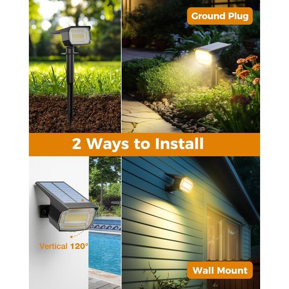 btfarm 2 Stück Solarstrahler für Außen Garten, 72 LED Solarlampen für Außen IP65 Wasserdicht Solar Strahler Gartenleuchten, Solarleuchten für Rasen Auffahrt Gehweg Patio Baum, Warmweiß