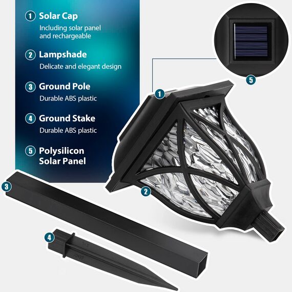 GIGALUMI Solarlampen für außen, 6 Stück LED Solar Gartenleuchten, solarbetriebene Lichter für Garten, Terrasse, Balkon, Landschaft, Gehweg, Pfad (Kaltweiß)