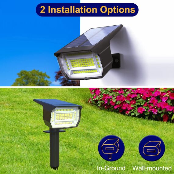 LOTMOS Solarlampen Solarstrahler für Außen Garten, 2 Stück 72 LED Solar Strahler Gartenleuchten 6500K Kaltweiß Wasserdicht Solarleuchten für Außen Weg Hof Garage Gehweg