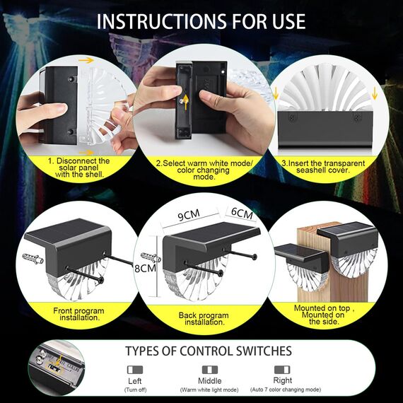 MUSUNIA ,Solar Wandleuchte aussen für balkon dekoration,4 Stück solarlampen ,2 Modi Warmweiß Farbwechselnde Beleuchtung