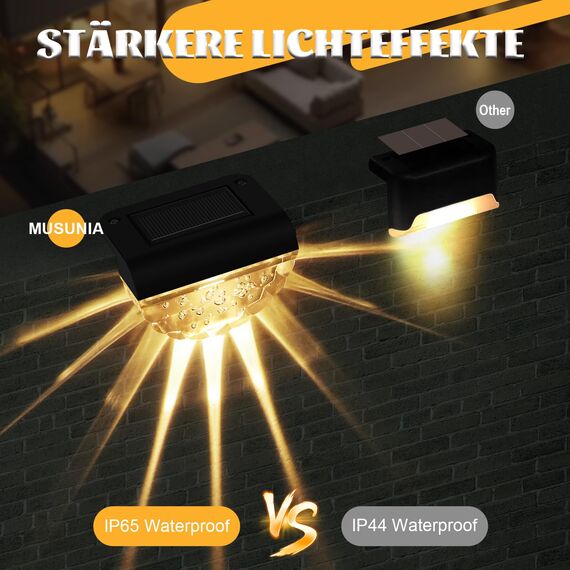 MUSUNIA Balkonbeleuchtung Solar - Wasserdichte Solarleuchten Garten Dekoration,4 Stück Solar Wandleuchte Aussen für Terrasse Garten und Stufen Warmweiß