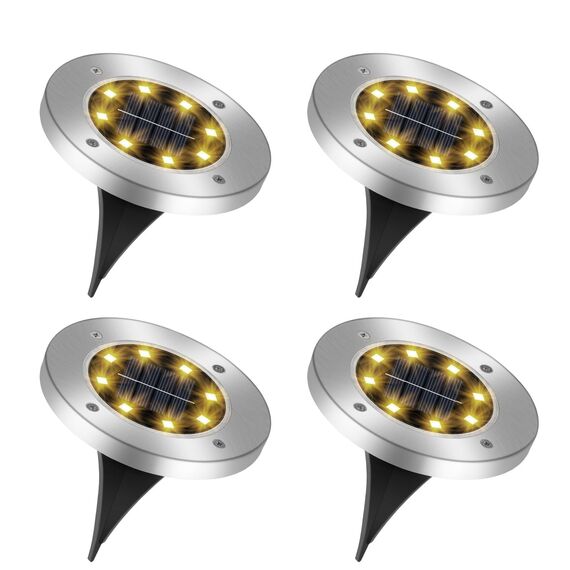 Caldarax 4 Stück Solar Bodenleuchten Aussen, 8 LEDs Solarlampen für Außen Garten, IP65 Wasserdicht Solarleuchten, Warmweiß Led Solar Gartenleuchten für Rasen, Gehweg, Auffahrt, Patio