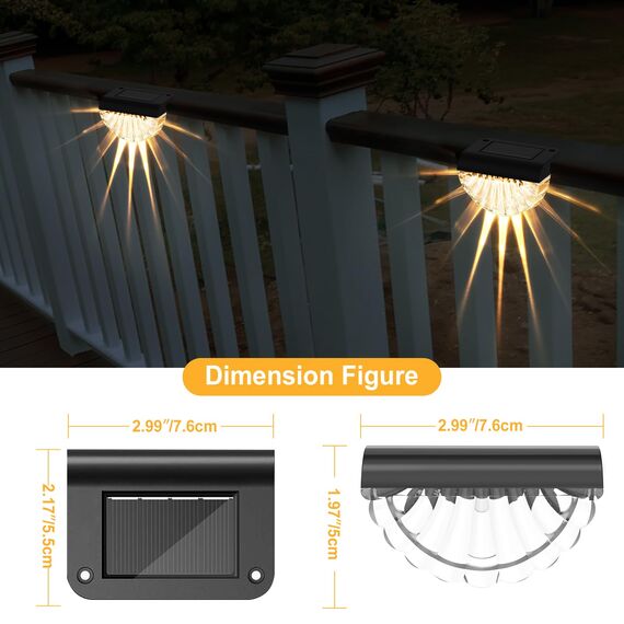 MUSUNIA Balkonbeleuchtung Solar - Wasserdichte Solarleuchten Garten Dekoration,6 Stück Solar Wandleuchte Aussen für Terrasse Garten und Stufen Warmweiß