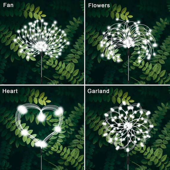 yowin Solarleuchten für Außen 2 Stück 120 LED Garten Solarlampen, 8 Modi Feuerwerk Gartenleuchten Wetterfest Pusteblume Gartenstecker für Balkon Blumenkästen Terrassen Deko - Weiß