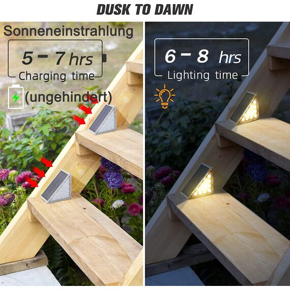 Talwei Solarlampen für außen, 6 Stück Solar Treppe Lampe, solar treppenbeleuchtung Treppenlicht,Super hell für Hinterhof Patio Rasen Stufen Einfahrten, Auto an/aus (Warmweiß Stück*6)