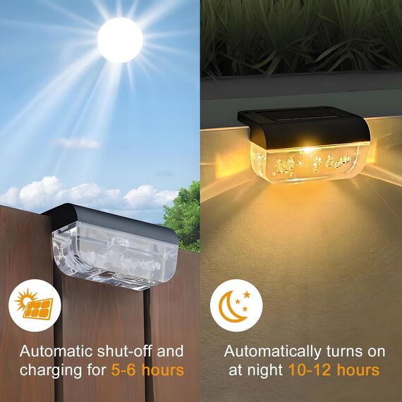 Anmossi Solarlampen für Außen Garten, 8 Stück Solar Zaunleuchten, Wasserdichte LED Stufenleuchten für Draußen, Stufen, Zäune, Terrassen, Treppen, Pool und Hof, Warmweiß