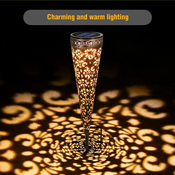 Görvitor Metall Vintage Solarlampen, Görvitor IP65 Wasserdicht Garten Solarleuchten für Außen, Warmweiß LED Solar Gartenleuchten mit Erdspieß Deko für Terrasse Blumenkasten Balkon (2 Stück)