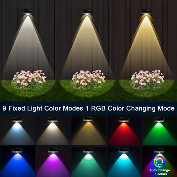 Anmossi Solarlampen für Außen Garten,4 Stück Wasserdichte Solarleuchten Garten Dekoration,Kaltweiß/Neutrallicht/Warmweiß/RGB,10 Modus Solarzaunleuchten für Terrasse,Stufen und Treppen