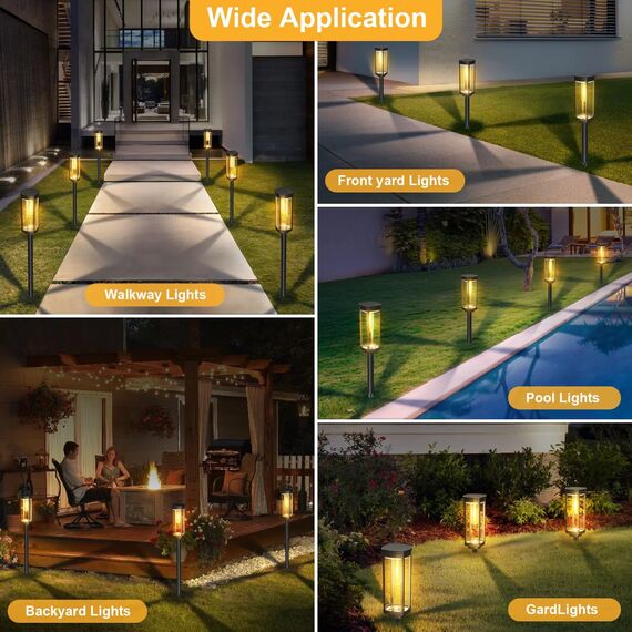 Solarlampen für Außen Garten, Wasserdichte Solarleuchten mit Warmweißem Wolfram-Licht, Winterfeste Gartenlampen mit Automatischem Ein/Aus für Außenbereiche wie Terrasse, Rasen, Hof und Wege (6 Stück)