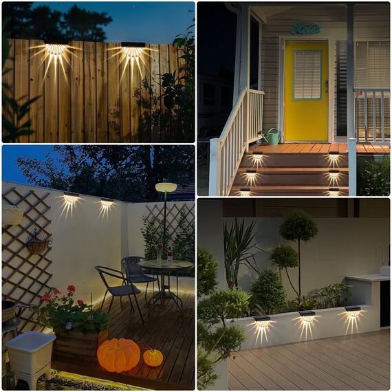 MUSUNIA Balkonbeleuchtung Solar - Wasserdichte Solarleuchten Garten Dekoration,6 Stück Solar Wandleuchte Aussen für Terrasse Garten und Stufen Warmweiß